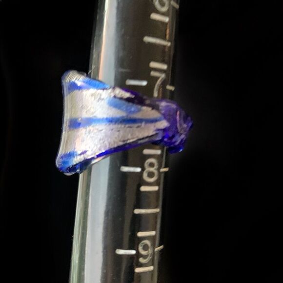 Blue Silver Murano Glass large freeform ring sz 7.5 new - Picture 7 of 7